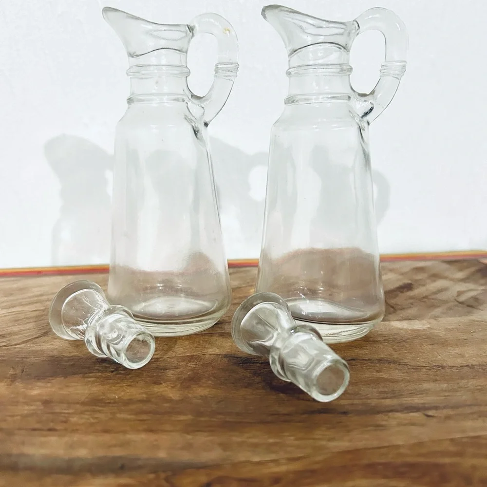 Anchor Hocking Oil Dressing & Vinegar Matching Glass Cruets Pair - Set of 2